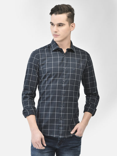 Navy Blue Checked Shirt-Men Shirts-Crimsoune Club