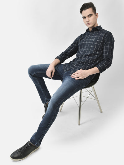 Navy Blue Checked Shirt-Men Shirts-Crimsoune Club