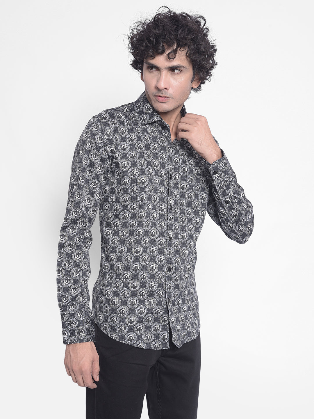 Grey Printed Shirt-Men Shirts-Crimsoune Club