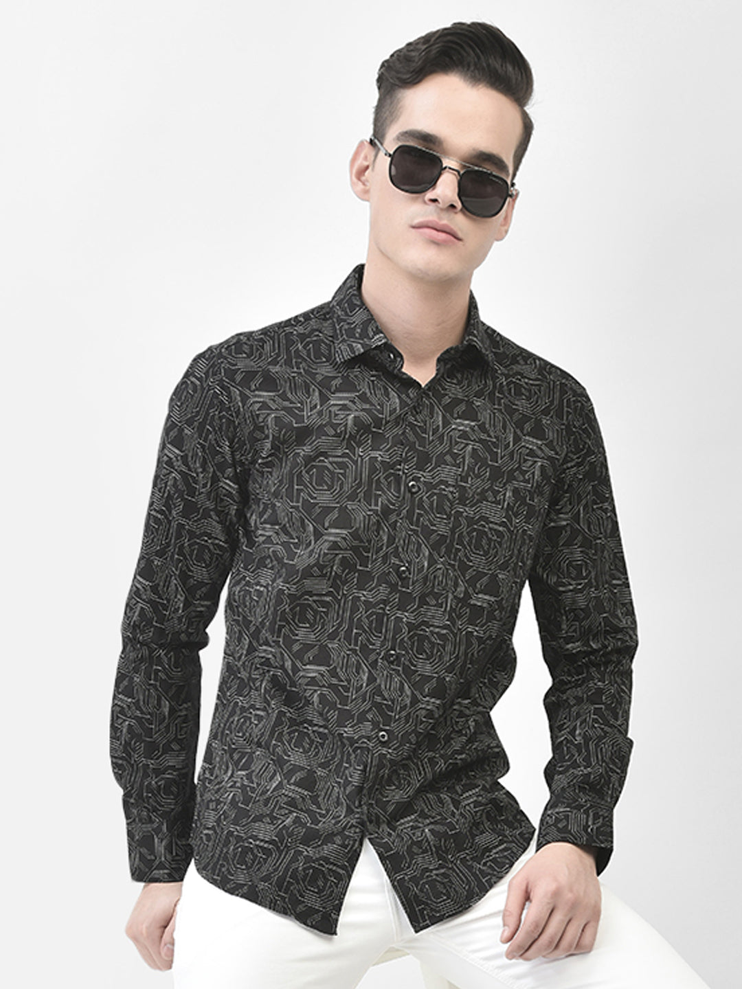 Black Printed Shirt-Men Shirts-Crimsoune Club