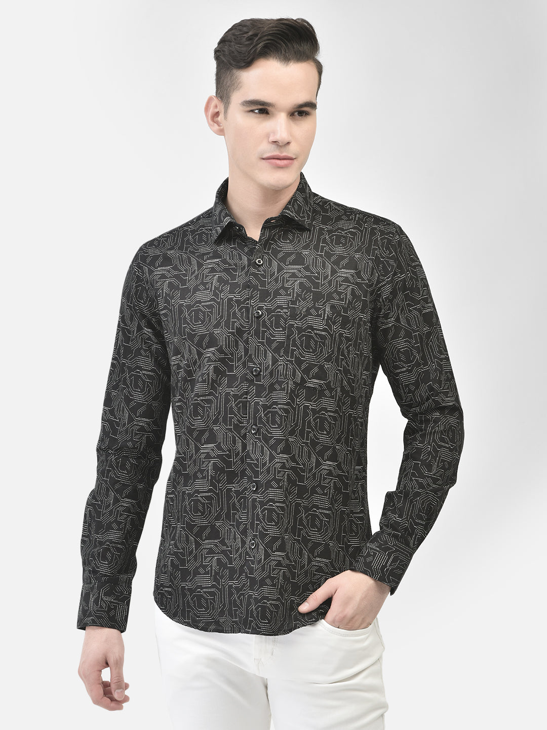 Black Printed Shirt-Men Shirts-Crimsoune Club