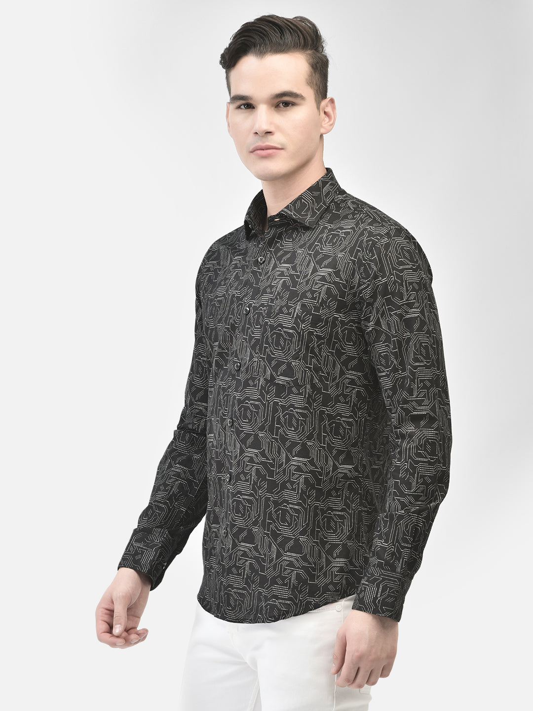 Black Printed Shirt-Men Shirts-Crimsoune Club