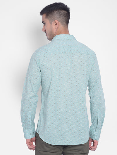 Mint Green Printed Shirt-Men Jeans-Crimsoune Club