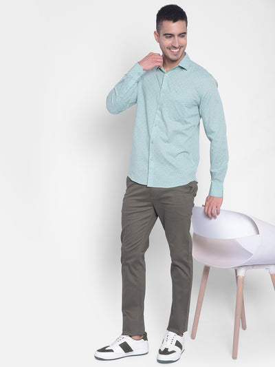 Mint Green Printed Shirt-Men Jeans-Crimsoune Club