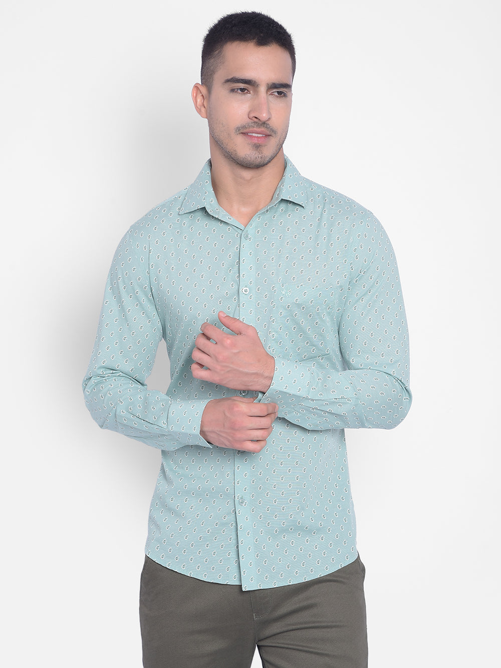 Mint Green Printed Shirt-Men Jeans-Crimsoune Club