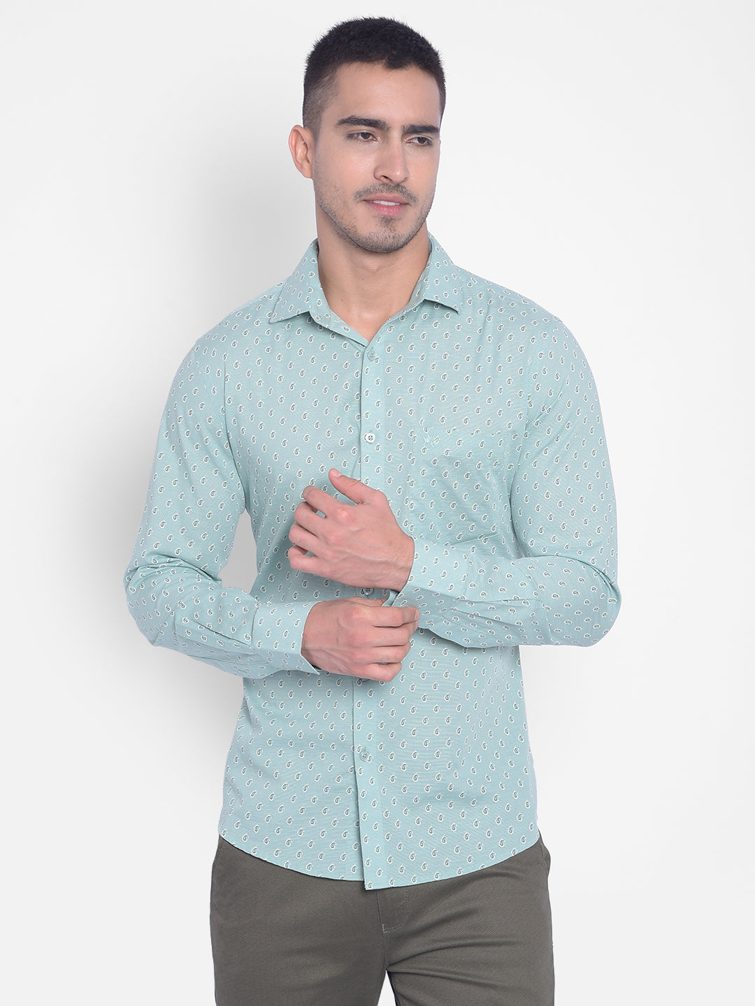 Mint Green Printed Shirt-Men Jeans-Crimsoune Club