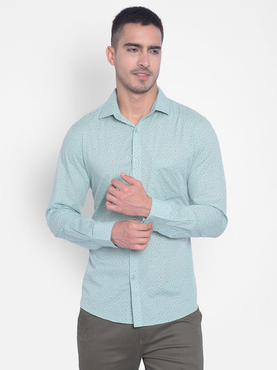 Mint Green Printed Shirt-Men Jeans-Crimsoune Club