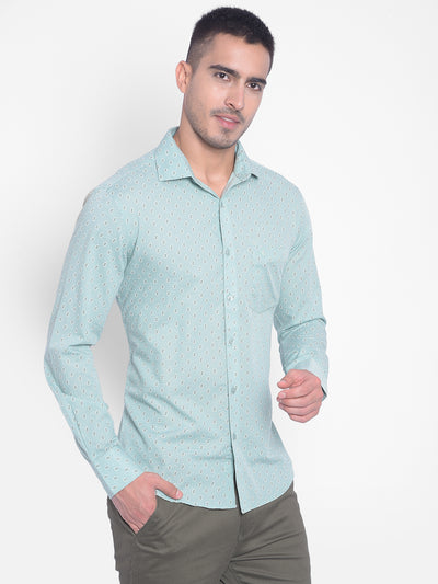 Mint Green Printed Shirt-Men Jeans-Crimsoune Club