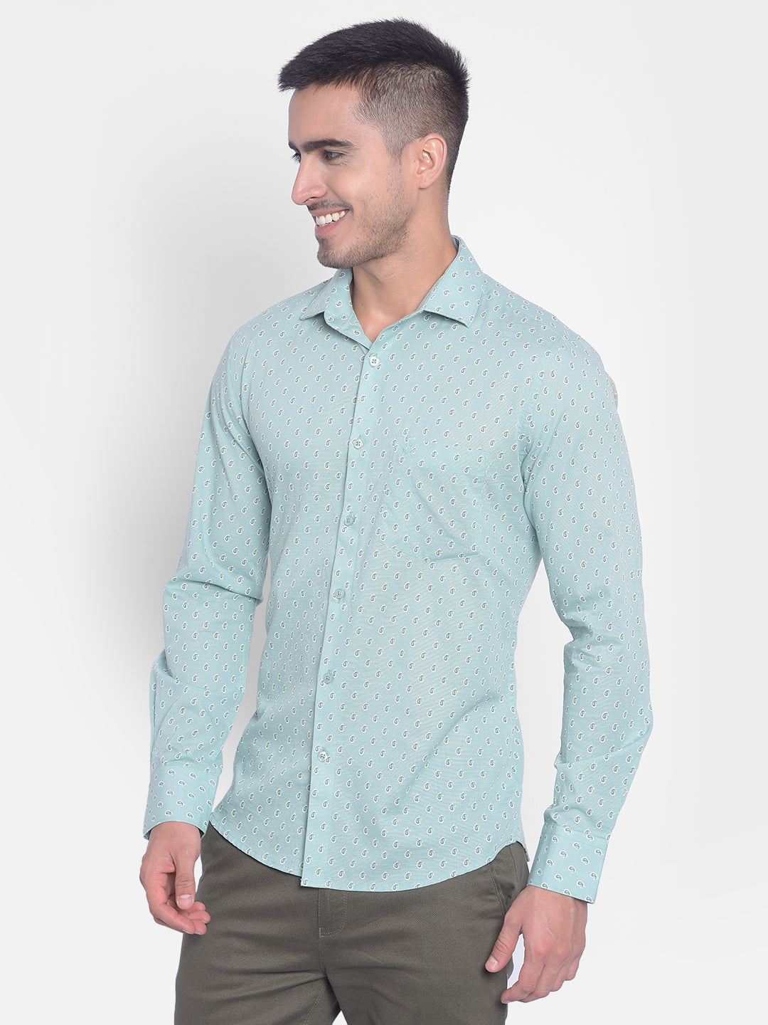 Mint Green Printed Shirt-Men Jeans-Crimsoune Club