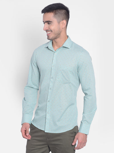 Mint Green Printed Shirt-Men Jeans-Crimsoune Club
