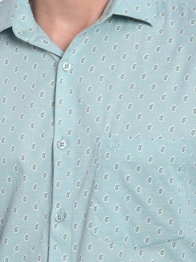 Mint Green Printed Shirt-Men Jeans-Crimsoune Club