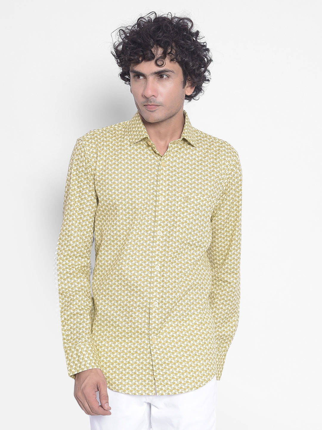 Olive Printed Shirt-Men Shirts-Crimsoune Club