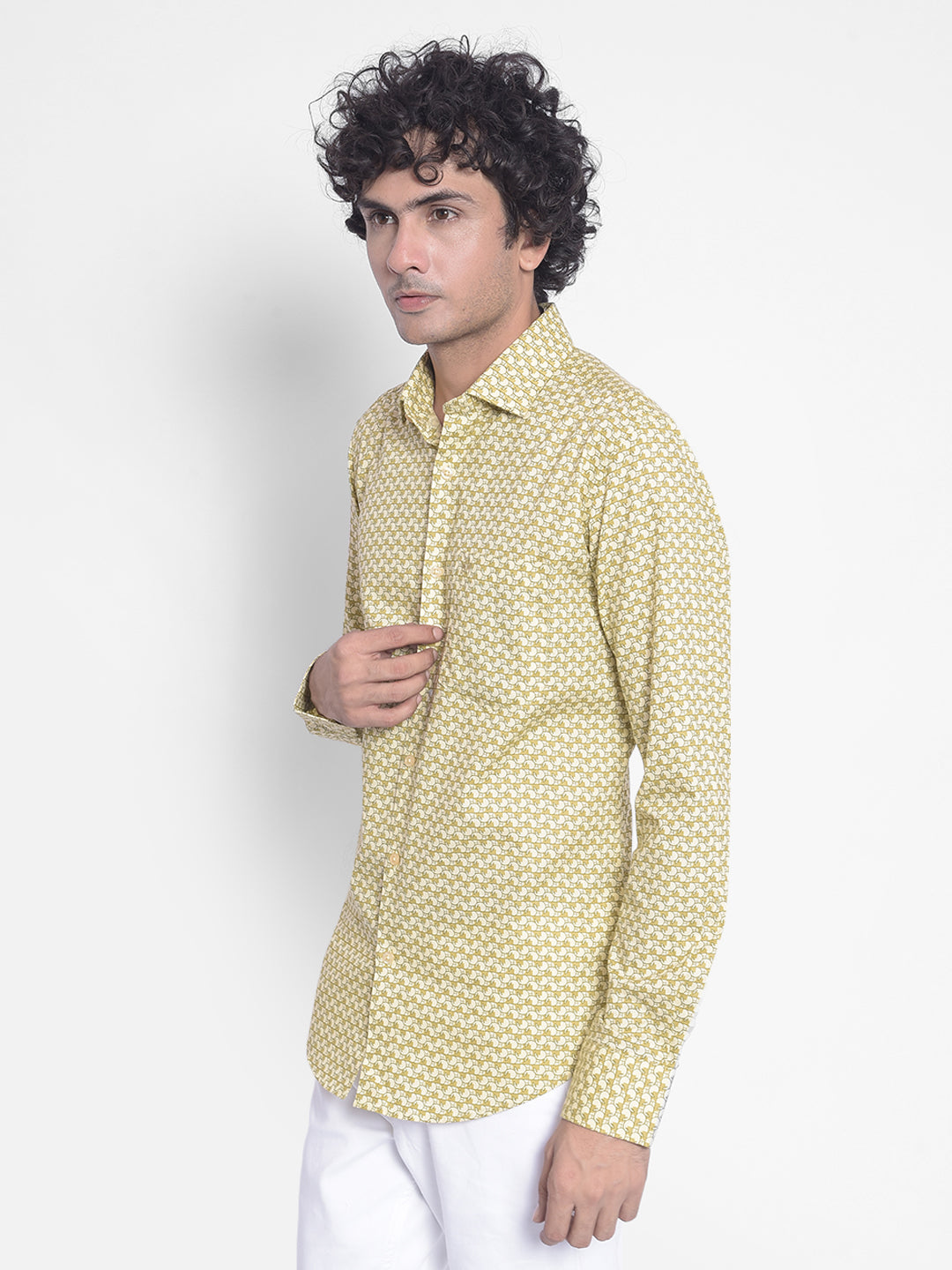 Olive Printed Shirt-Men Shirts-Crimsoune Club