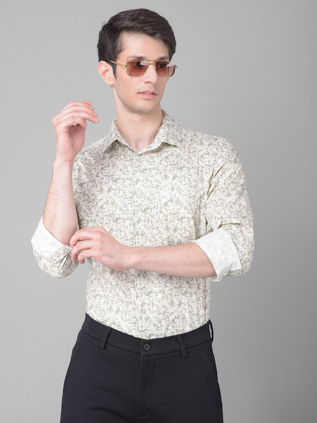 Olive Printed Shirt-Men Shirts-Crimsoune Club