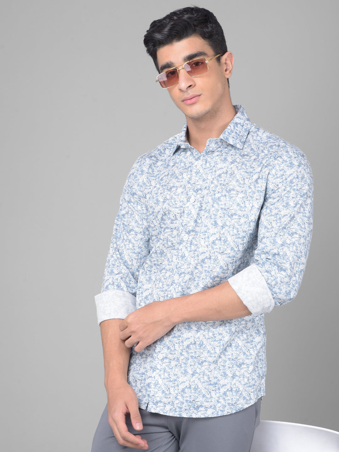 Blue Printed Shirt-Men Shirts-Crimsoune Club