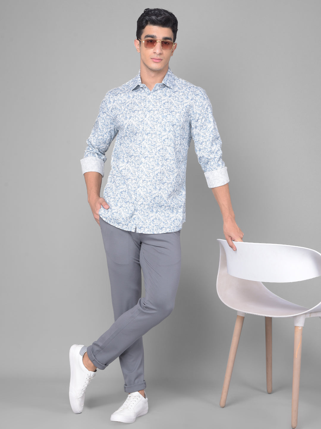 Blue Printed Shirt-Men Shirts-Crimsoune Club