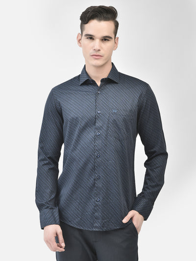 Navy Blue Printed Shirt-Men Shirts-Crimsoune Club