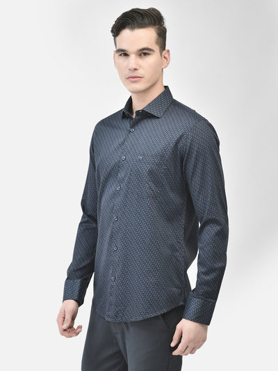 Navy Blue Printed Shirt-Men Shirts-Crimsoune Club