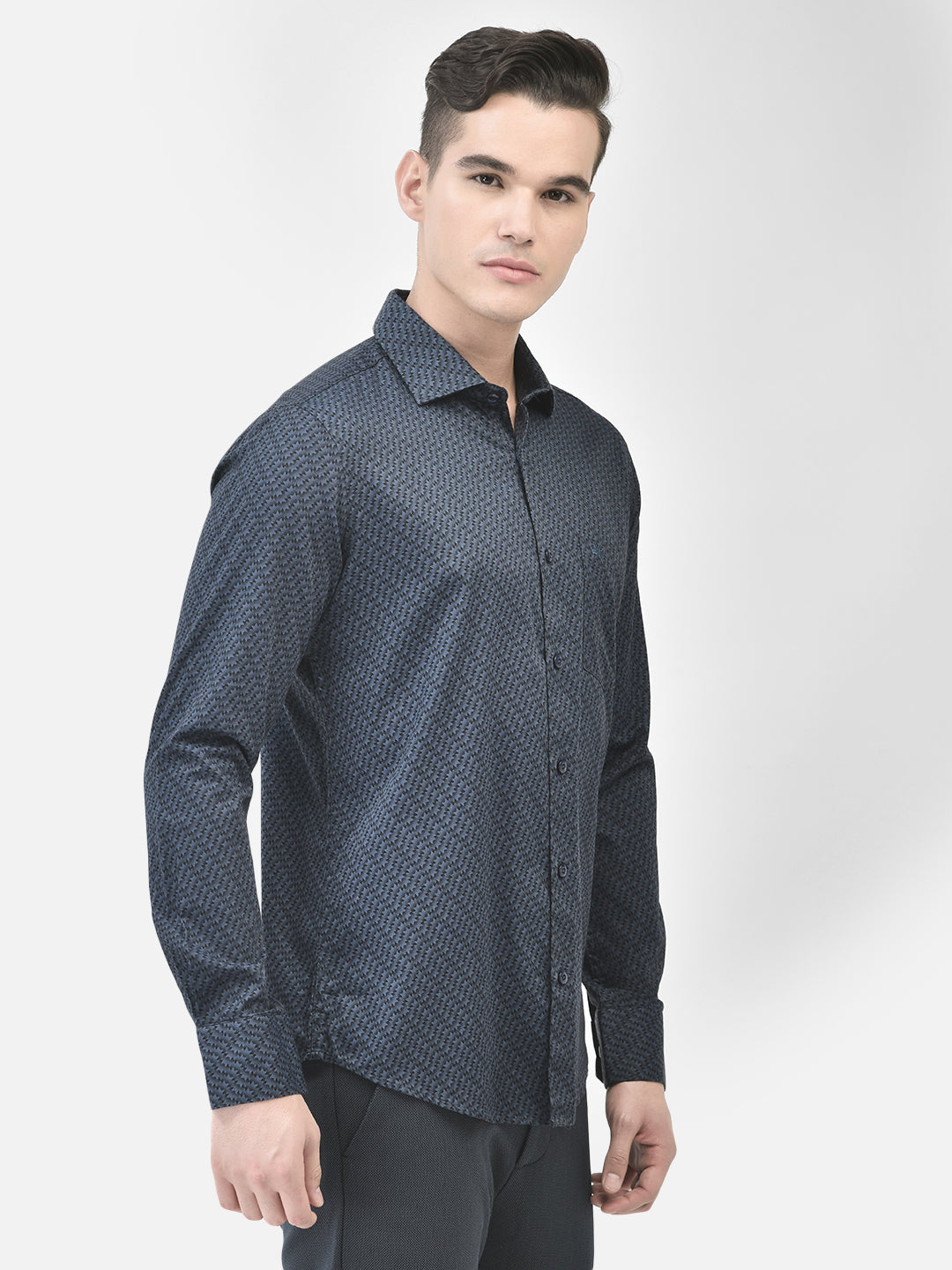 Navy Blue Printed Shirt-Men Shirts-Crimsoune Club