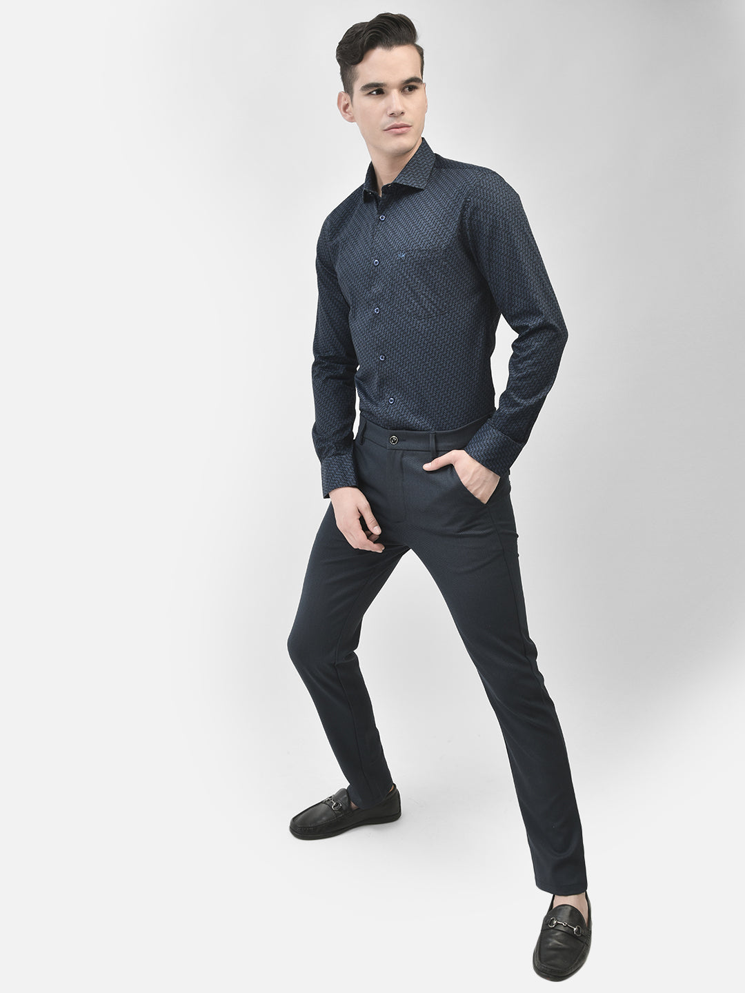 Navy Blue Printed Shirt-Men Shirts-Crimsoune Club