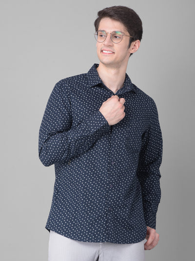 Navy Blue Printed Shirt-Men Shirts-Crimsoune Club