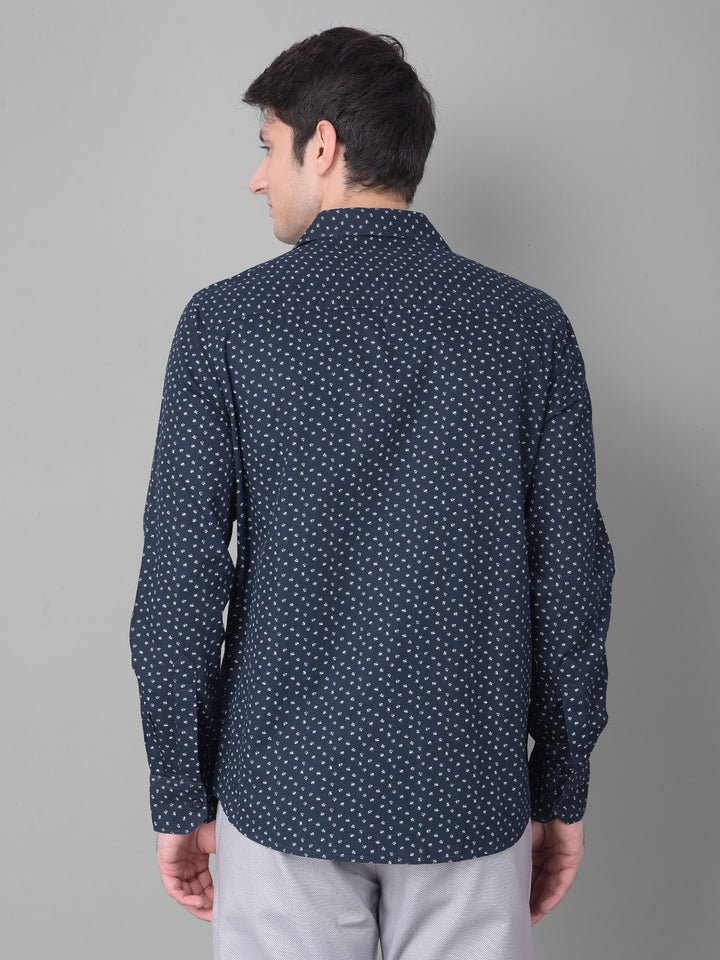 Navy Blue Printed Shirt-Men Shirts-Crimsoune Club