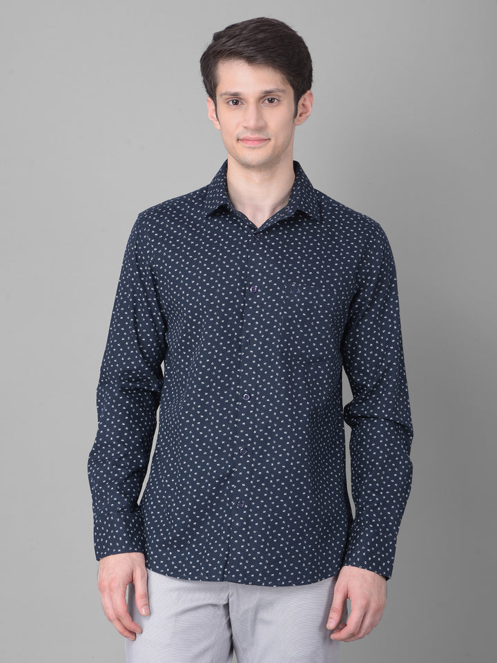Navy Blue Printed Shirt-Men Shirts-Crimsoune Club