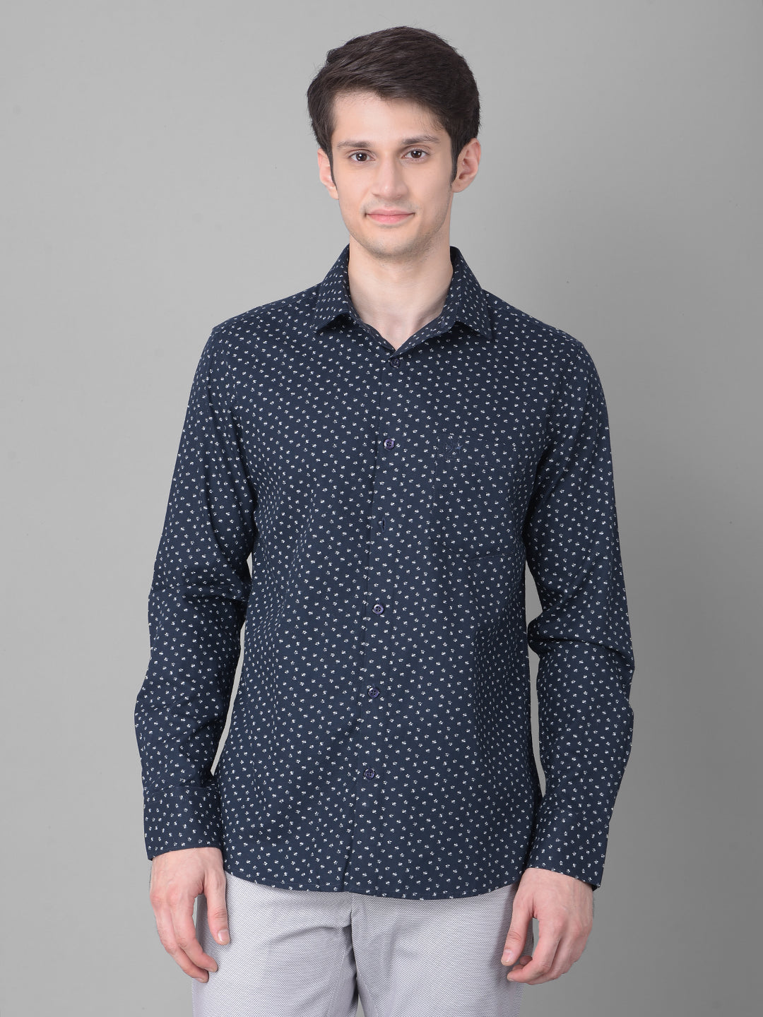 Navy Blue Printed Shirt-Men Shirts-Crimsoune Club