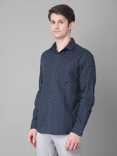 Navy Blue Printed Shirt-Men Shirts-Crimsoune Club