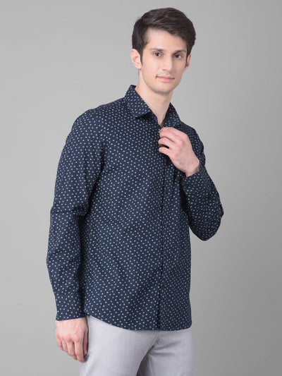 Navy Blue Printed Shirt-Men Shirts-Crimsoune Club