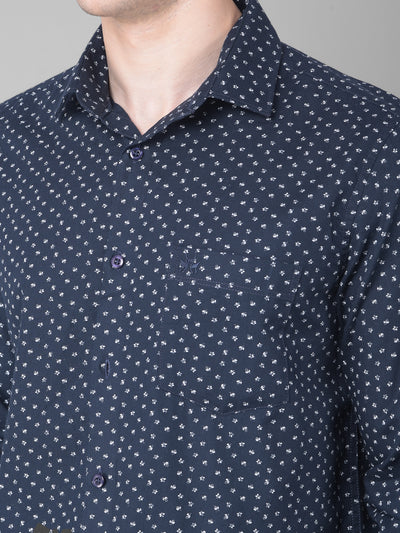 Navy Blue Printed Shirt-Men Shirts-Crimsoune Club