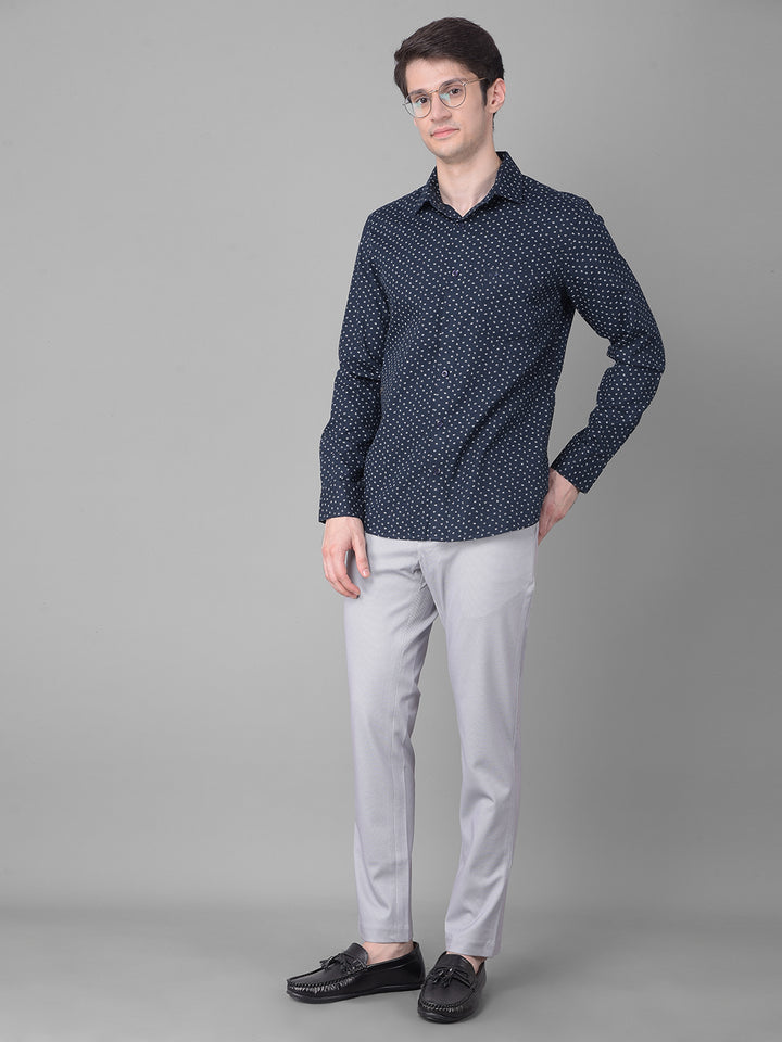 Navy Blue Printed Shirt-Men Shirts-Crimsoune Club