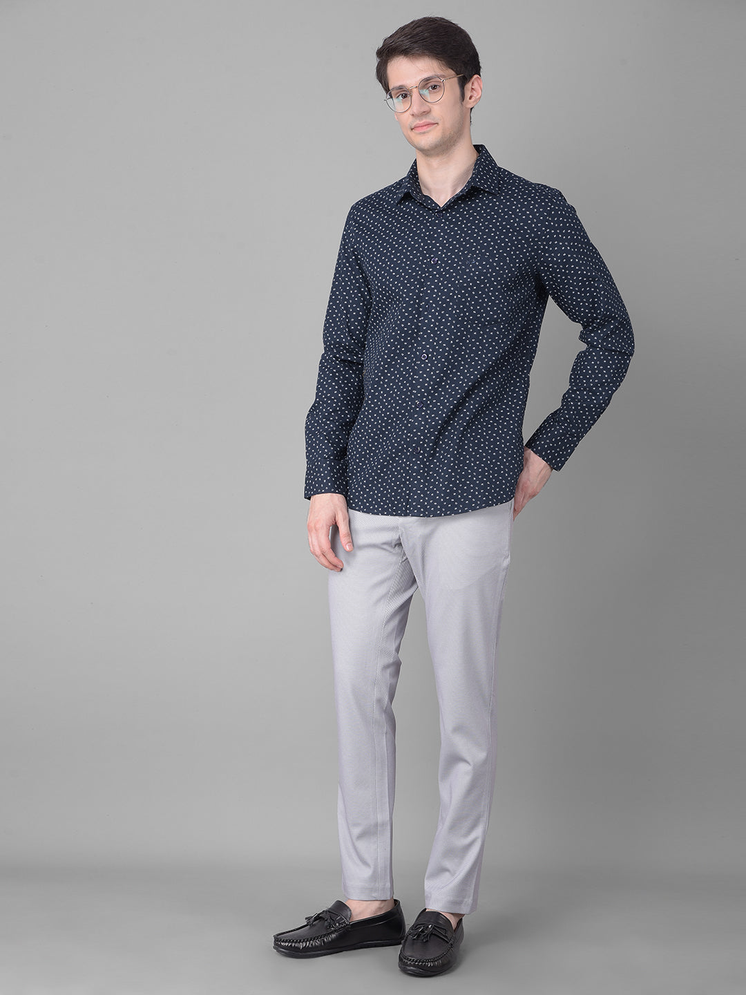 Navy Blue Printed Shirt-Men Shirts-Crimsoune Club