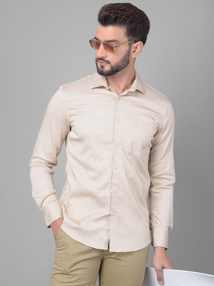 Beige Printed Shirt-Men Shirts-Crimsoune Club