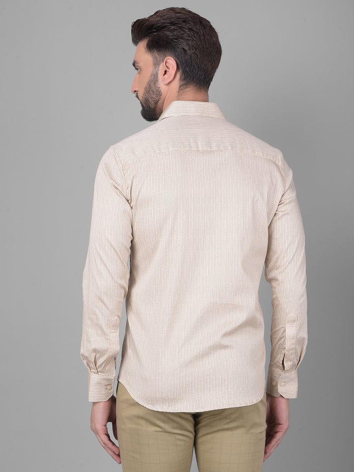 Beige Printed Shirt-Men Shirts-Crimsoune Club