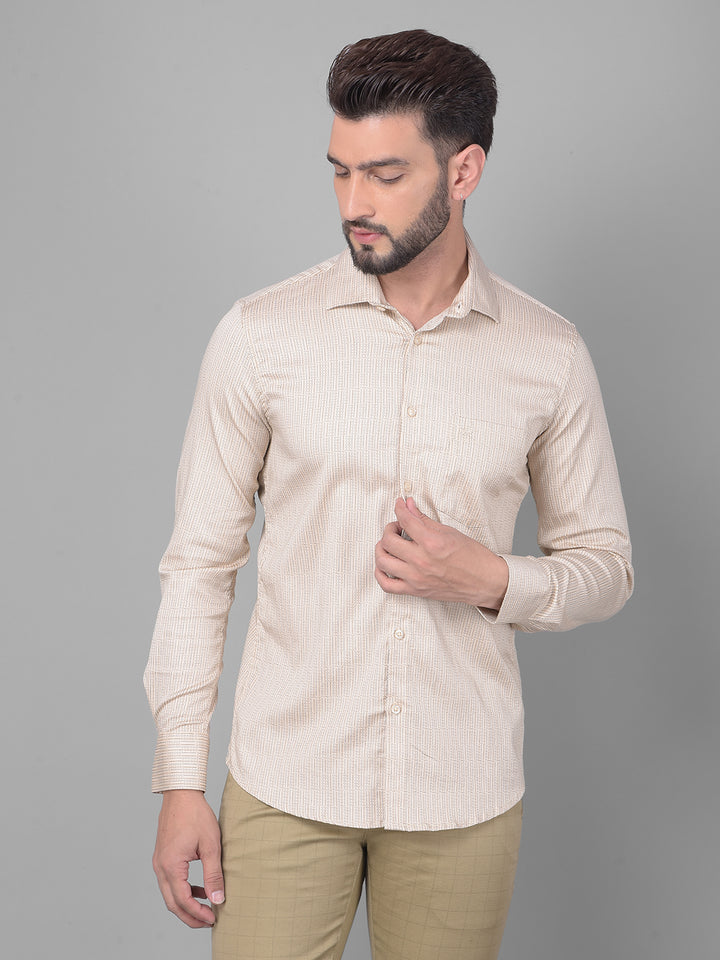 Beige Printed Shirt-Men Shirts-Crimsoune Club