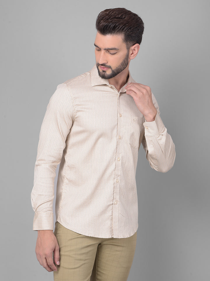 Beige Printed Shirt-Men Shirts-Crimsoune Club
