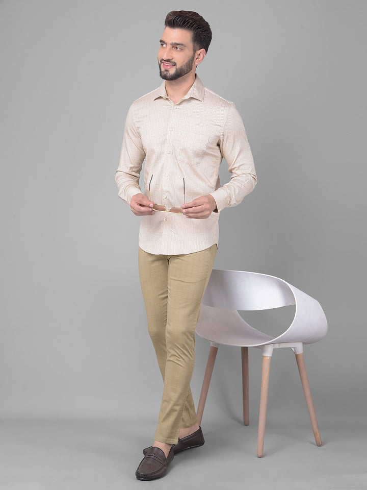 Beige Printed Shirt-Men Shirts-Crimsoune Club