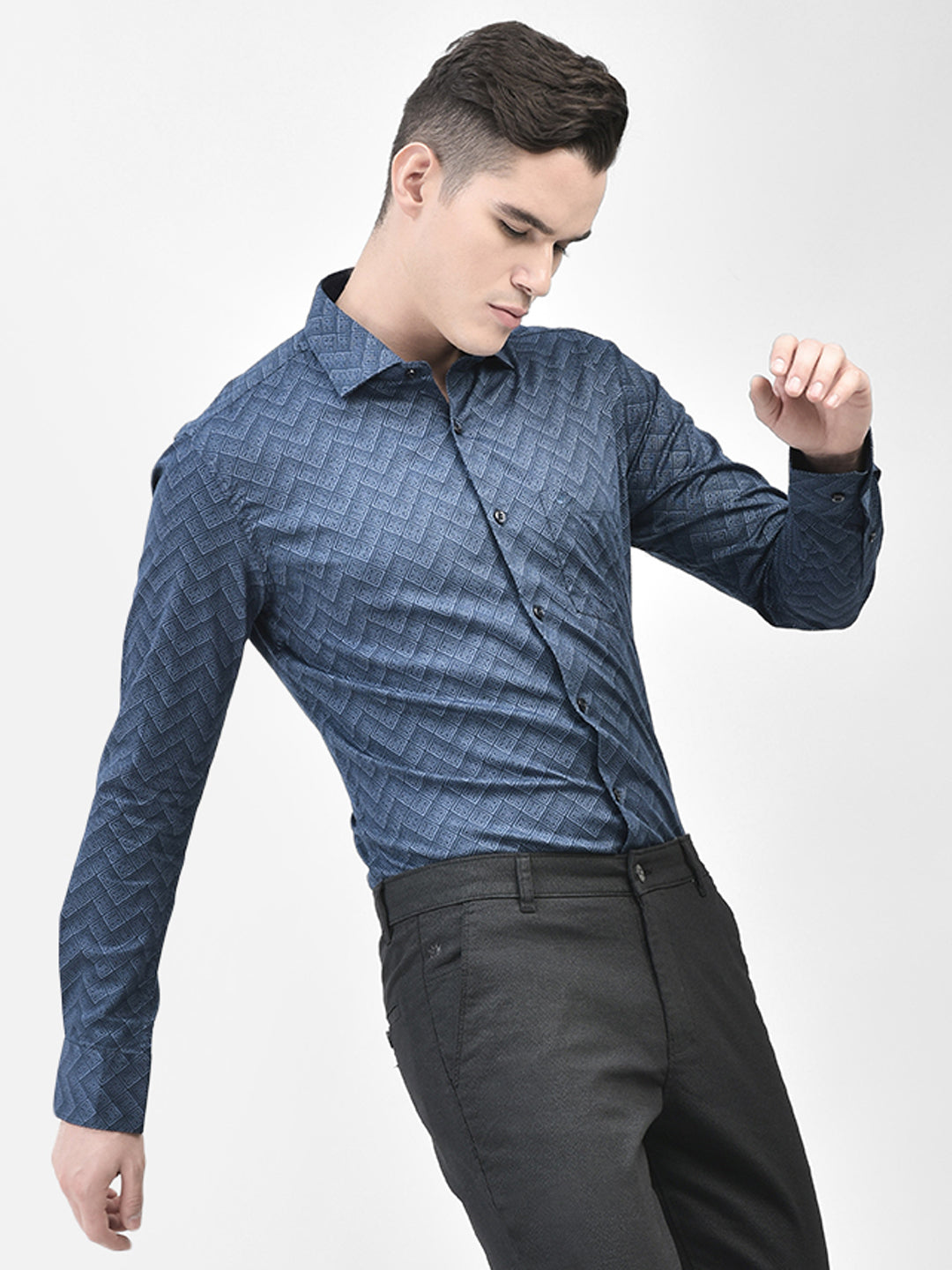 Navy Blue Printed Shirt-Men Shirts-Crimsoune Club