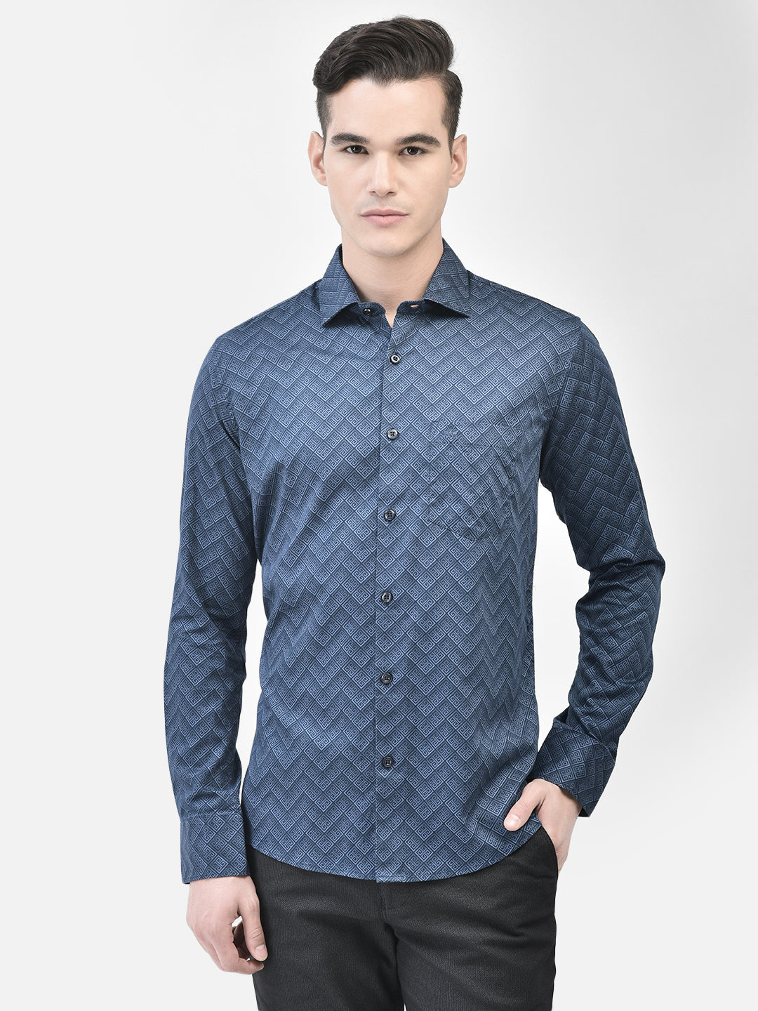 Navy Blue Printed Shirt-Men Shirts-Crimsoune Club