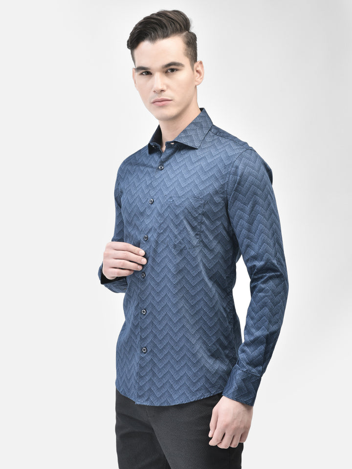 Navy Blue Printed Shirt-Men Shirts-Crimsoune Club