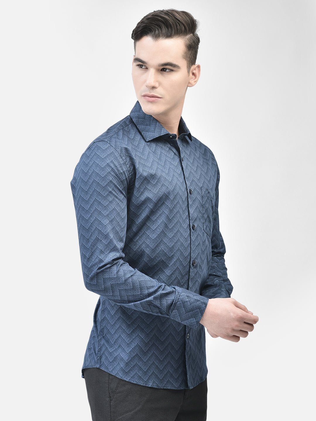 Navy Blue Printed Shirt-Men Shirts-Crimsoune Club