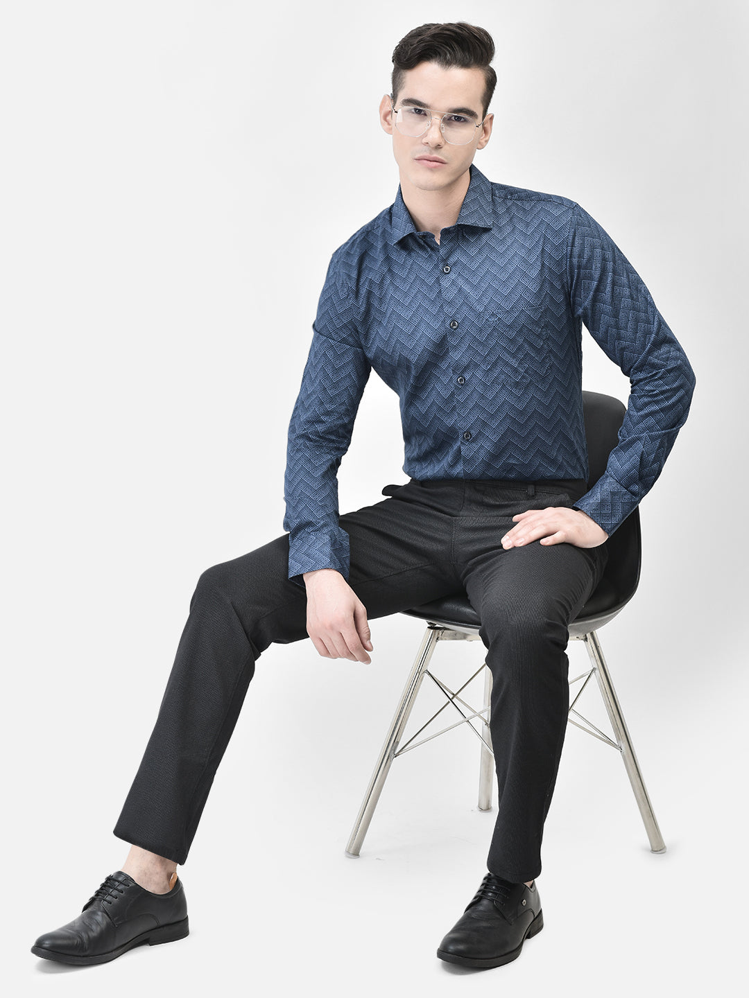 Navy Blue Printed Shirt-Men Shirts-Crimsoune Club