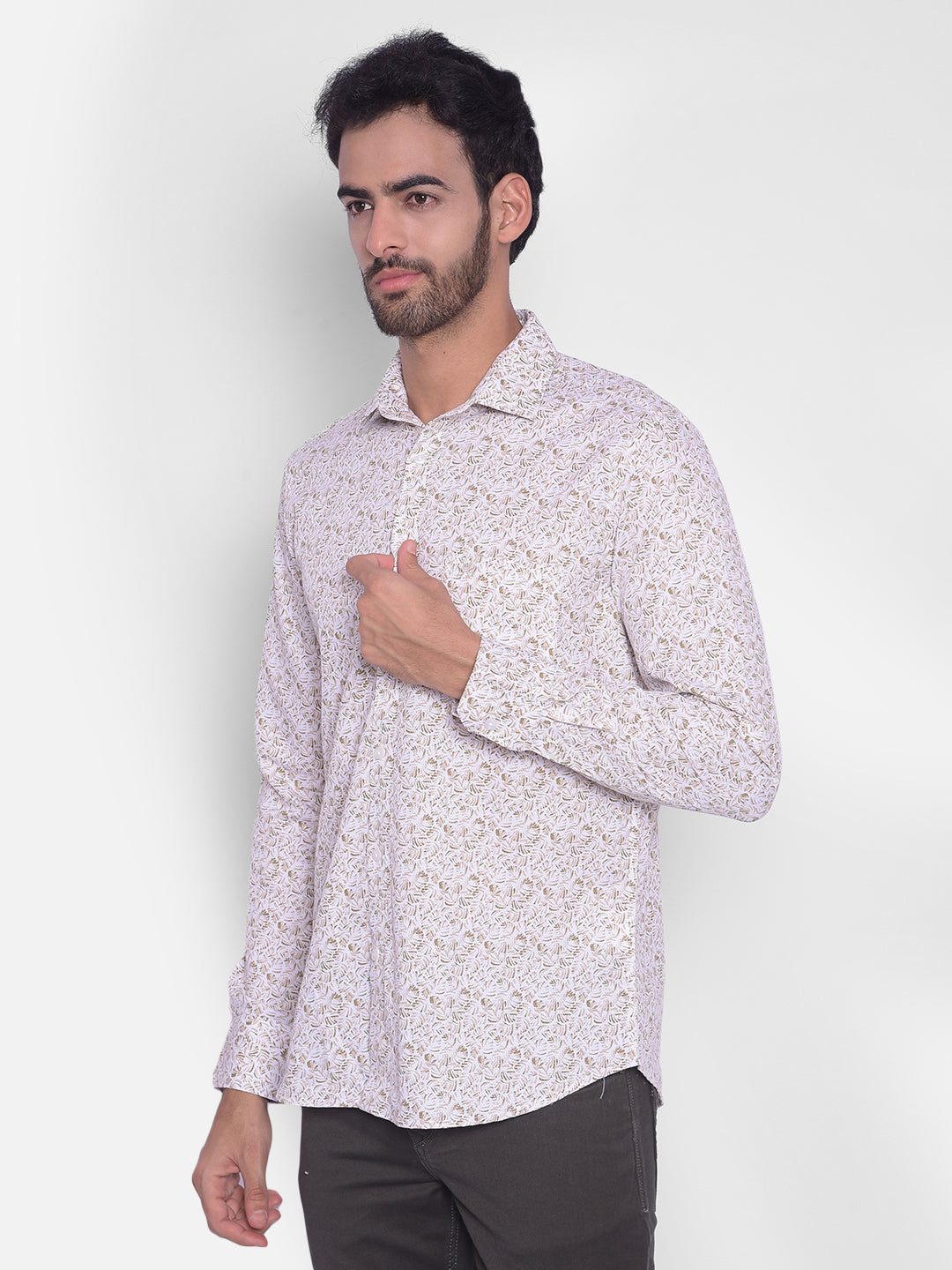 Olive Printed Shirt-Men Shirts-Crimsoune Club
