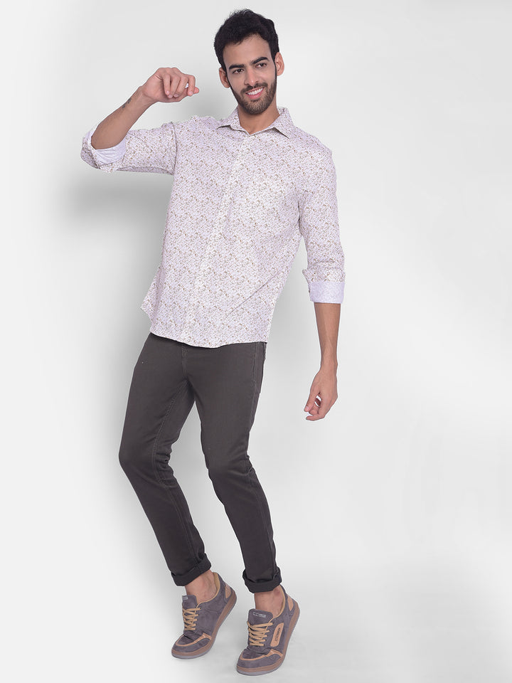 Olive Printed Shirt-Men Shirts-Crimsoune Club