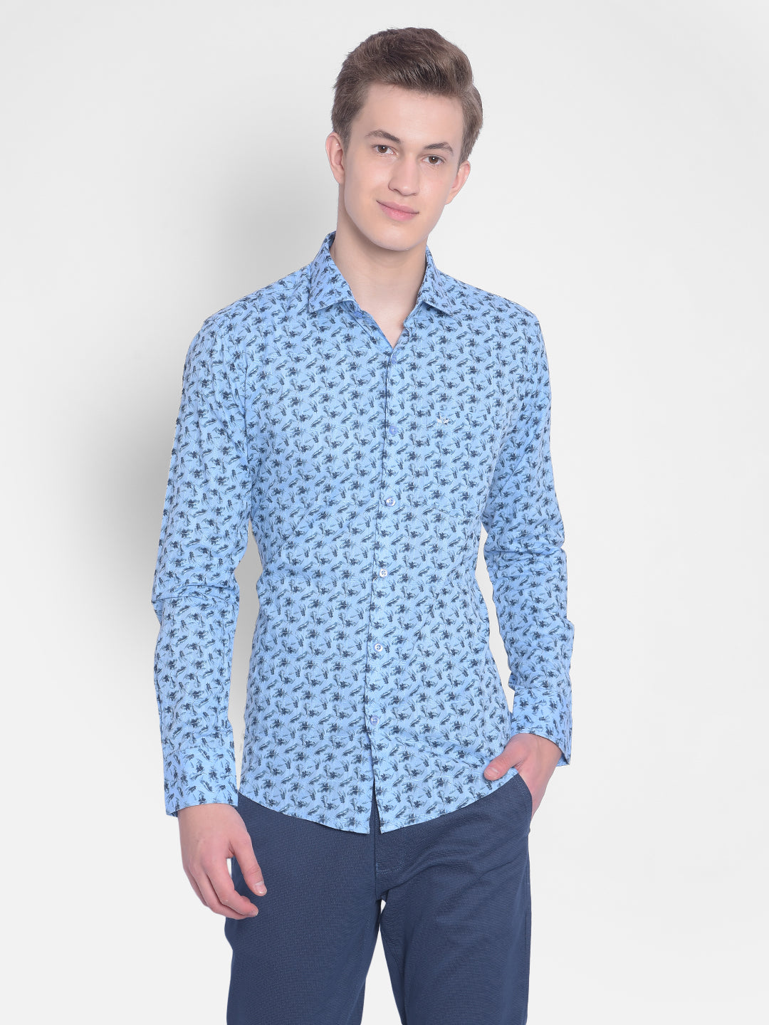 Blue Floral Shirt-Men Shirts-Crimsoune Club