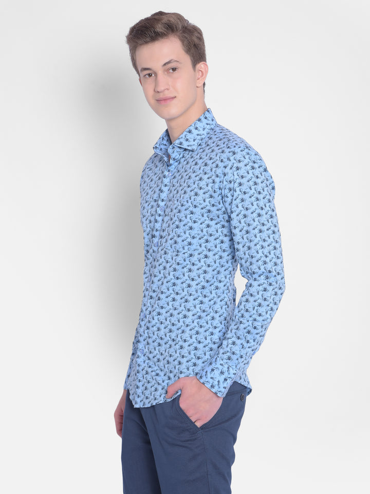 Blue Floral Shirt-Men Shirts-Crimsoune Club