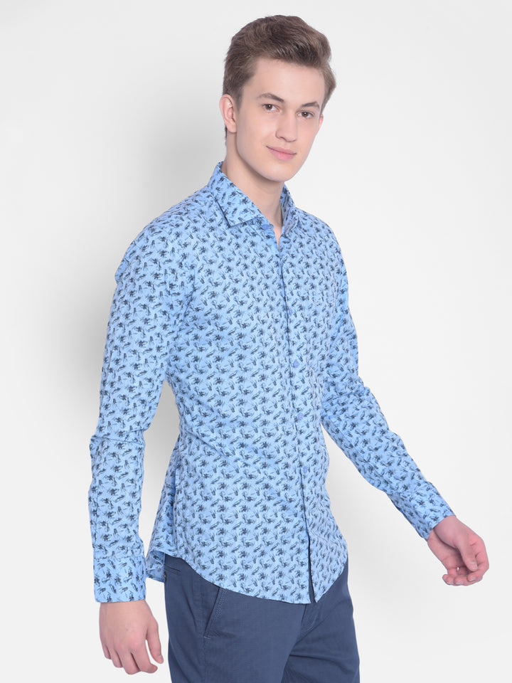 Blue Floral Shirt-Men Shirts-Crimsoune Club
