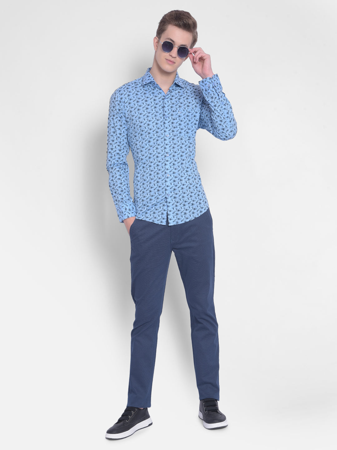 Blue Floral Shirt-Men Shirts-Crimsoune Club