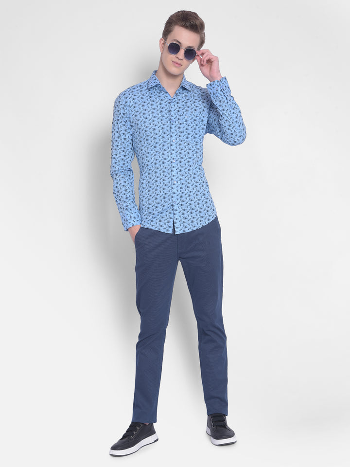Blue Floral Shirt-Men Shirts-Crimsoune Club